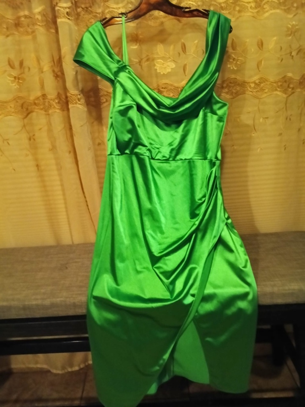 BCX Bright Emerald Green Draped Satin Maxi Dress